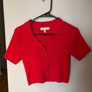 Short sleeve button up red cardigan (cropped)